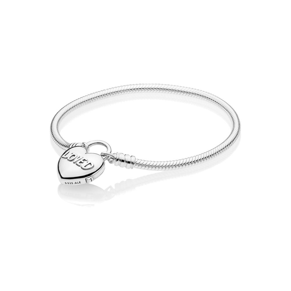 pandora moments smooth silver padlock ormkedjearmband you are loved heart 597806