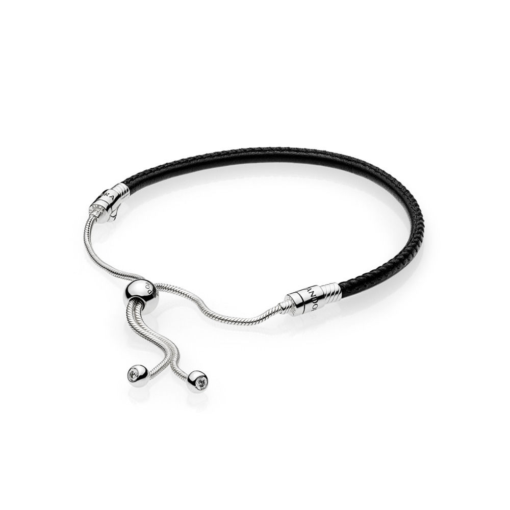 PANDORA Moments Sliding Leather Armband, Black 597225CBK