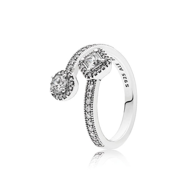 pandora sparkling square & circle open ring 191031cz